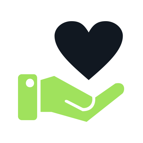Green hand holding heart icon